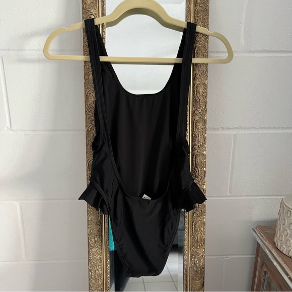 Free People X Gnash Swim One Piece bikini swimsuit black ruffle low back side 2 - Picture 5 of 14